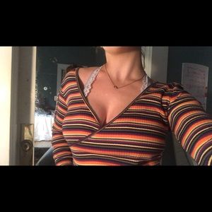 Striped long sleeve wrap around shirt